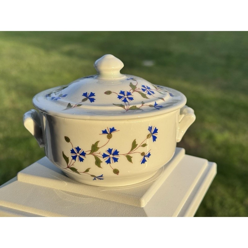 Apilco BIA Cordon Bleu French Sugar Bowl Frieda  Blue Cornflower VTG France
